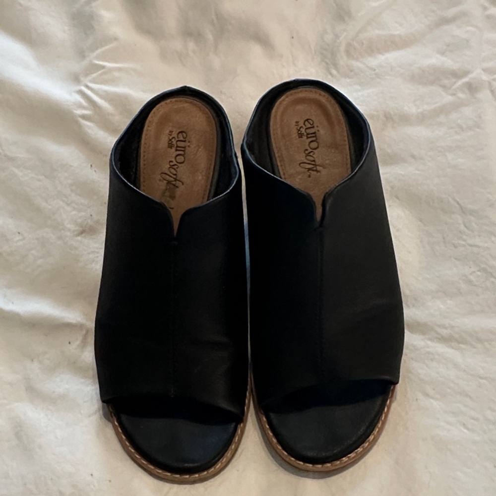 Eurosoft Black Open-Toe Leather Mule for Women